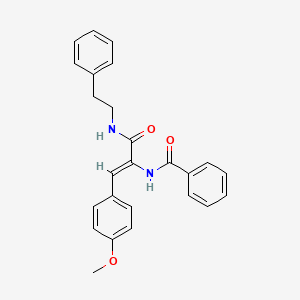 molecular formula C25H24N2O3 B11713311 N-{(1Z)-1-(4-methoxyphenyl)-3-oxo-3-[(2-phenylethyl)amino]prop-1-en-2-yl}benzamide 
