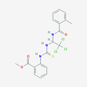 molecular formula C19H18Cl3N3O3S B11713567 Methyl 2-{[(2,2,2-trichloro-1-{[(2-methylphenyl)carbonyl]amino}ethyl)carbamothioyl]amino}benzoate 