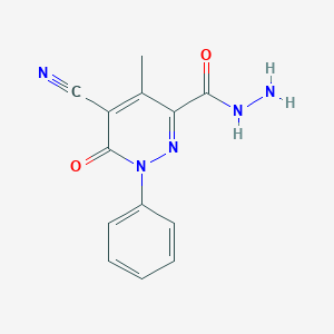 molecular formula C13H11N5O2 B117150 5-Cyano-4-methyl-6-oxo-1-phenyl-1,6-dihydropyridazine-3-carbohydrazide CAS No. 145121-27-3