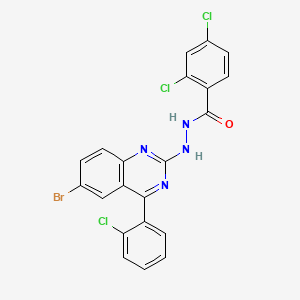 molecular formula C21H12BrCl3N4O B11715372 N'-[6-bromo-4-(2-chlorophenyl)quinazolin-2-yl]-2,4-dichlorobenzohydrazide 