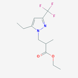 molecular formula C12H17F3N2O2 B11716270 ethyl 3-[5-ethyl-3-(trifluoromethyl)-1H-pyrazol-1-yl]-2-methylpropanoate 