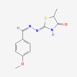 molecular formula C12H13N3O2S B11716602 (2E)-2-[(2E)-2-[(4-methoxyphenyl)methylidene]hydrazin-1-ylidene]-5-methyl-1,3-thiazolidin-4-one 