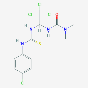 molecular formula C12H14Cl4N4OS B11717094 N,N-dimethyl-N'-(2,2,2-trichloro-1-{[(4-chloroanilino)carbothioyl]amino}ethyl)urea 