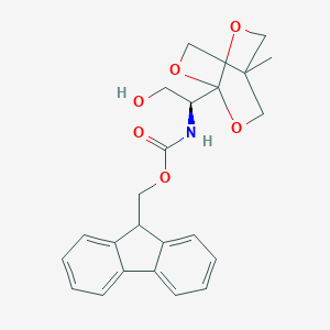 molecular formula C23H25NO6 B117191 1-[N-Fluorenylmethoxycarbonyl-(1S)-1-amino-2-hydroxyethyl]-4-methyl-2,6,7-trioxabicyclo[2.2.2]octane CAS No. 148150-68-9