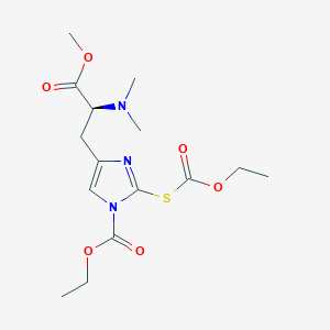 molecular formula C15H23N3O6S B117202 ethyl 4-[(2S)-2-(dimethylamino)-3-methoxy-3-oxopropyl]-2-ethoxycarbonylsulfanylimidazole-1-carboxylate CAS No. 162138-72-9
