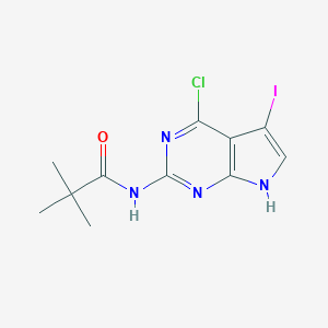 molecular formula C11H12ClIN4O B117269 N-(4-Chloro-5-iodo-7H-pyrrolo[2,3-d]pyrimidin-2-yl)-2,2-dimethylpropionamide CAS No. 149765-16-2