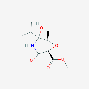 molecular formula C10H15NO5 B117275 3,4-Epoxy-5-hydroxy-5-isopropyl-3-(methoxycarbonyl)-4-methyl-gamma-butyrolactam CAS No. 142457-04-3