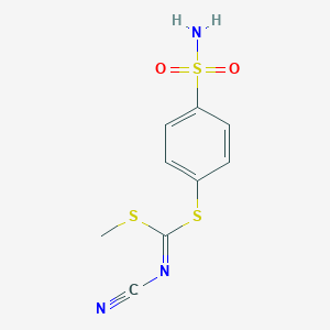 molecular formula C9H9N3O2S3 B117333 4-(N-cyano-C-methylsulfanylcarbonimidoyl)sulfanylbenzenesulfonamide CAS No. 152382-12-2
