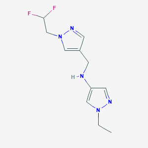 molecular formula C11H15F2N5 B11737301 N-{[1-(2,2-difluoroethyl)-1H-pyrazol-4-yl]methyl}-1-ethyl-1H-pyrazol-4-amine 