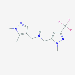 molecular formula C12H16F3N5 B11738527 [(1,5-dimethyl-1H-pyrazol-4-yl)methyl]({[1-methyl-3-(trifluoromethyl)-1H-pyrazol-5-yl]methyl})amine 