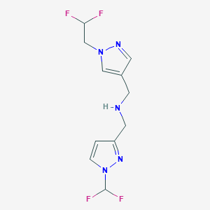 molecular formula C11H13F4N5 B11741663 {[1-(2,2-difluoroethyl)-1H-pyrazol-4-yl]methyl}({[1-(difluoromethyl)-1H-pyrazol-3-yl]methyl})amine CAS No. 1856080-64-2