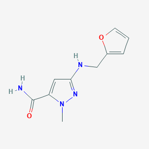 molecular formula C10H12N4O2 B11743678 3-[(furan-2-ylmethyl)amino]-1-methyl-1H-pyrazole-5-carboxamide 