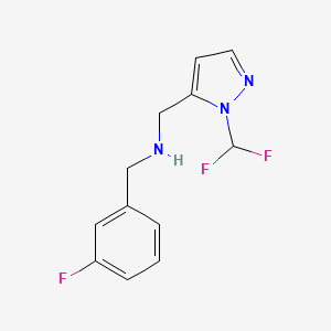 molecular formula C12H12F3N3 B11744330 {[1-(difluoromethyl)-1H-pyrazol-5-yl]methyl}[(3-fluorophenyl)methyl]amine 