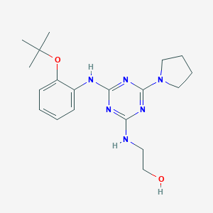 molecular formula C19H28N6O2 B117459 2-[[4-[2-[(2-Methylpropan-2-yl)oxy]anilino]-6-(1-pyrrolidinyl)-1,3,5-triazin-2-yl]amino]ethanol CAS No. 958445-02-8