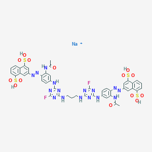 molecular formula C12H17NO2 B1174625 Sodium;3-[[2-acetamido-4-[[4-[3-[[4-[3-acetamido-4-[(4,8-disulfonaphthalen-2-yl)diazenyl]anilino]-6-fluoro-1,3,5-triazin-2-yl]amino]propylamino]-6-fluoro-1,3,5-triazin-2-yl]amino]phenyl]diazenyl]naphthalene-1,5-disulfonic acid CAS No. 149850-32-8