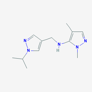 molecular formula C12H19N5 B11746760 1,4-dimethyl-N-{[1-(propan-2-yl)-1H-pyrazol-4-yl]methyl}-1H-pyrazol-5-amine 