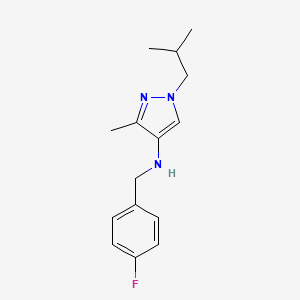 molecular formula C15H20FN3 B11746861 N-[(4-fluorophenyl)methyl]-3-methyl-1-(2-methylpropyl)-1H-pyrazol-4-amine 