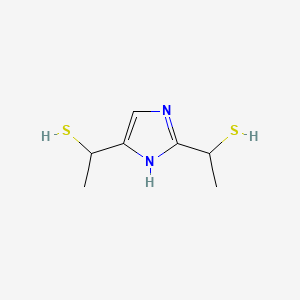 molecular formula C7H12N2S2 B11747298 1-[5-(1-sulfanylethyl)-1H-imidazol-2-yl]ethane-1-thiol 