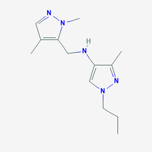 molecular formula C13H21N5 B11747620 N-[(1,4-dimethyl-1H-pyrazol-5-yl)methyl]-3-methyl-1-propyl-1H-pyrazol-4-amine 