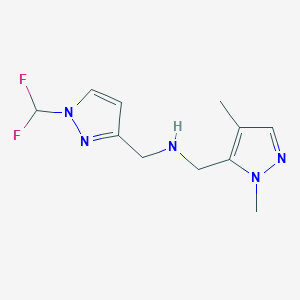 molecular formula C11H15F2N5 B11749022 {[1-(difluoromethyl)-1H-pyrazol-3-yl]methyl}[(1,4-dimethyl-1H-pyrazol-5-yl)methyl]amine 