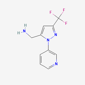 molecular formula C10H9F3N4 B11751176 (1-(Pyridin-3-yl)-3-(trifluoromethyl)-1H-pyrazol-5-yl)methanamine 