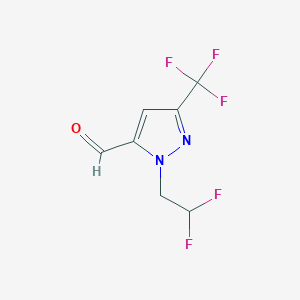 molecular formula C7H5F5N2O B11751395 1-(2,2-Difluoroethyl)-3-(trifluoromethyl)-1H-pyrazole-5-carbaldehyde 
