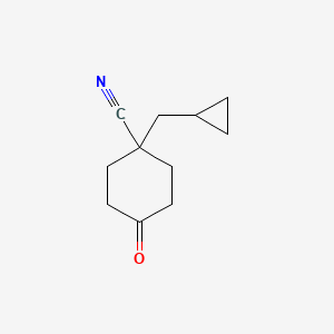 molecular formula C11H15NO B11751579 1-(Cyclopropylmethyl)-4-oxocyclohexane-1-carbonitrile 