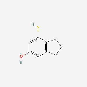 molecular formula C9H10OS B11751946 7-Mercapto-2,3-dihydro-1H-inden-5-ol 