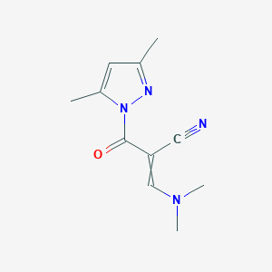 molecular formula C11H14N4O B11752138 2-(3,5-dimethyl-1H-pyrazole-1-carbonyl)-3-(dimethylamino)prop-2-enenitrile 