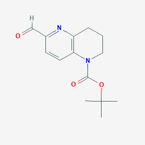 molecular formula C14H18N2O3 B11752428 tert-Butyl 6-formyl-3,4-dihydro-1,5-naphthyridine-1(2H)-carboxylate 