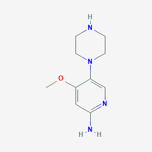 molecular formula C10H16N4O B11752614 4-Methoxy-5-(piperazin-1-yl)pyridin-2-amine 