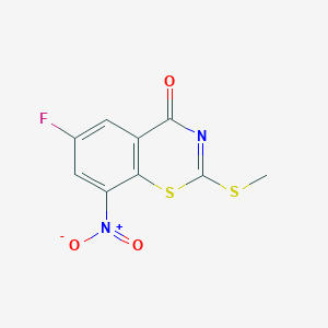 molecular formula C9H5FN2O3S2 B11754206 6-Fluoro-2-(methylthio)-8-nitro-4H-benzo[e][1,3]thiazin-4-one 