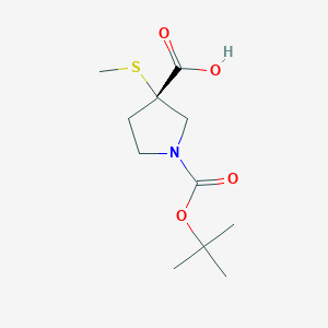 molecular formula C11H19NO4S B11754620 (S)-1-(tert-Butoxycarbonyl)-3-(methylthio)pyrrolidine-3-carboxylic acid 
