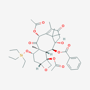 molecular formula C37H50O11Si B117565 [(1S,2S,3R,4S,7R,9S,10S,12R)-4,12-Diacetyloxy-1-hydroxy-10,14,17,17-tetramethyl-11,15-dioxo-9-triethylsilyloxy-6-oxatetracyclo[11.3.1.03,10.04,7]heptadec-13-en-2-yl] benzoate CAS No. 150665-56-8