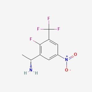 molecular formula C9H8F4N2O2 B11761679 (1R)-1-[2-fluoro-5-nitro-3-(trifluoromethyl)phenyl]ethan-1-amine 
