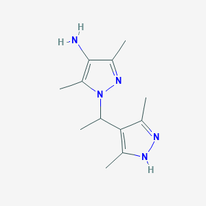 molecular formula C12H19N5 B11762031 1-(1-(3,5-Dimethyl-1H-pyrazol-4-yl)ethyl)-3,5-dimethyl-1H-pyrazol-4-amine 