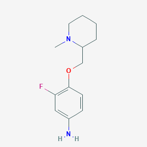 molecular formula C13H19FN2O B11762200 3-Fluoro-4-((1-methylpiperidin-2-yl)methoxy)aniline 
