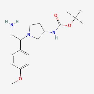 molecular formula C18H29N3O3 B11763243 tert-Butyl (1-(2-amino-1-(4-methoxyphenyl)ethyl)pyrrolidin-3-yl)carbamate CAS No. 886365-32-8