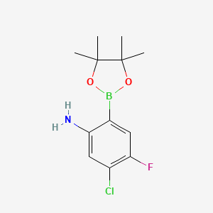 molecular formula C12H16BClFNO2 B11763746 5-Chloro-4-fluoro-2-(tetramethyl-1,3,2-dioxaborolan-2-yl)aniline 