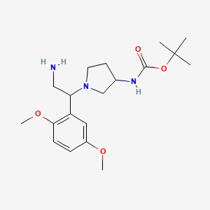 molecular formula C19H31N3O4 B11763792 tert-Butyl (1-(2-amino-1-(2,5-dimethoxyphenyl)ethyl)pyrrolidin-3-yl)carbamate CAS No. 886364-61-0