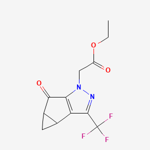 molecular formula C12H11F3N2O3 B11764036 ethyl 2-(5-oxo-3-(trifluoromethyl)-3b,4,4a,5-tetrahydro-1H-cyclopropa[3,4]cyclopenta[1,2-c]pyrazol-1-yl)acetate 