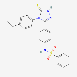 molecular formula C22H20N4O2S2 B11764661 N-(4-(4-(4-Ethylphenyl)-5-mercapto-4H-1,2,4-triazol-3-yl)phenyl)benzenesulfonamide CAS No. 917747-48-9