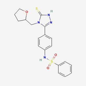 molecular formula C19H20N4O3S2 B11765598 N-(4-(5-Mercapto-4-((tetrahydrofuran-2-yl)methyl)-4H-1,2,4-triazol-3-yl)phenyl)benzenesulfonamide 