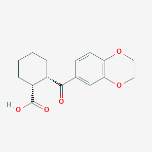 molecular formula C16H18O5 B11766038 cis-2-(2,3-Dihydrobenzo[b][1,4]dioxine-6-carbonyl)cyclohexanecarboxylic acid 