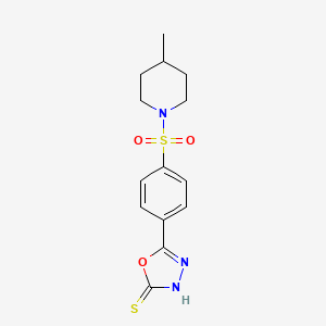 molecular formula C14H17N3O3S2 B11766307 5-(4-((4-Methylpiperidin-1-yl)sulfonyl)phenyl)-1,3,4-oxadiazole-2-thiol 