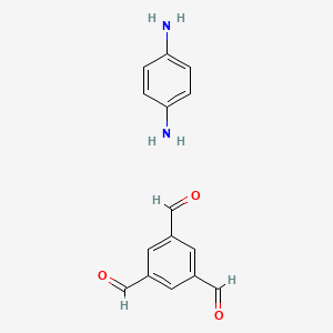 molecular formula C15H14N2O3 B11766421 Benzene-1,3,5-tricarbaldehyde; benzene-1,4-diamine 