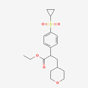 molecular formula C19H26O5S B11767251 Ethyl 2-(4-(cyclopropylsulfonyl)phenyl)-3-(tetrahydro-2H-pyran-4-YL)propanoate 