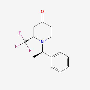 molecular formula C14H16F3NO B11767369 (2S)-1-[(1R)-1-phenylethyl]-2-(trifluoromethyl)piperidin-4-one 