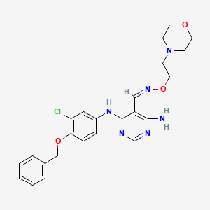 molecular formula C24H27ClN6O3 B11767823 N4-[4-(benzyloxy)-3-chlorophenyl]-5-[(E)-{[2-(morpholin-4-yl)ethoxy]imino}methyl]pyrimidine-4,6-diamine 