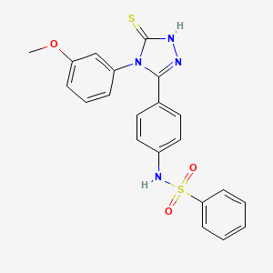 molecular formula C21H18N4O3S2 B11767907 N-(4-(5-Mercapto-4-(3-methoxyphenyl)-4H-1,2,4-triazol-3-yl)phenyl)benzenesulfonamide CAS No. 917747-50-3